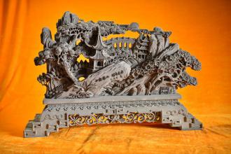 沈占偉磚雕作品樂山樂水